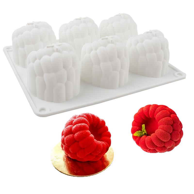 6-Cavity Large Raspberry Mousse Cake Mold, French Dessert Baking Silicone Mold, Fondant Mold