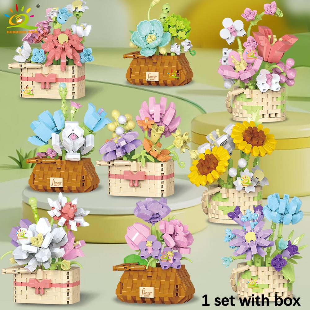 Flower Pot Micro Construction Block DO IT YOURSELF Rose Sunflower MOC Bouquet Mini Diamond Model Brick Toy Ideal for Kids Desk Decoration