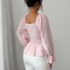 Women's U Neck Long Sleeve Blouse Slim Fit Elegant Tie Front Peplum Shirt