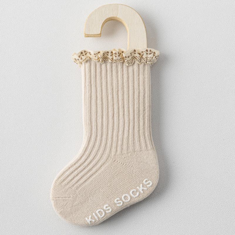 Newborn Male Female Babies Infants Children Combed Cotton Spring and Autumn Summer Lace Medium Tube Non-slip Floor Socks