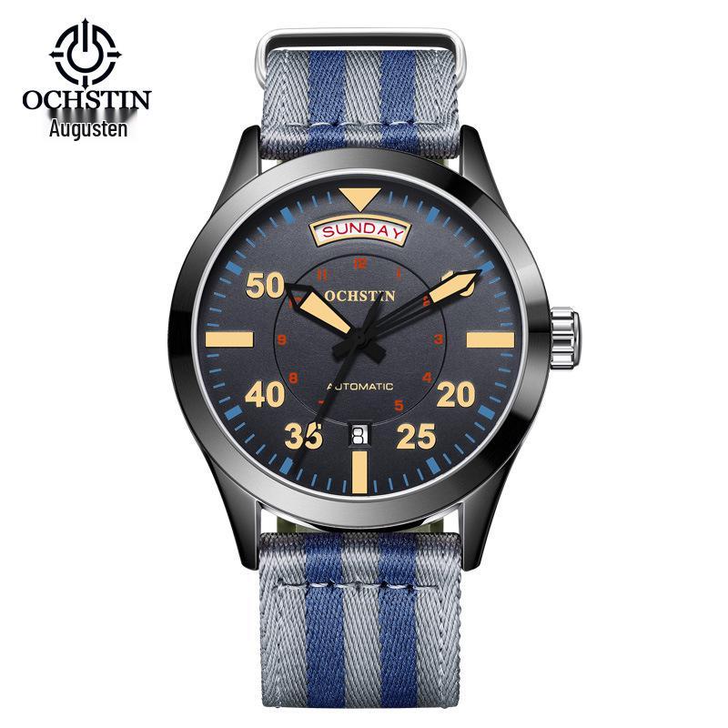 OCHSTIN Swiss Men's Mechanical Watch, High-End Automatic, Waterproof, Dual Calendar, Nylon Strap