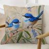 Blue Wren Bird Print Throw Pillow Cover, Vintage Oil Painting Style Decorative Cushion For Living Room Bedroom Sofa Couch