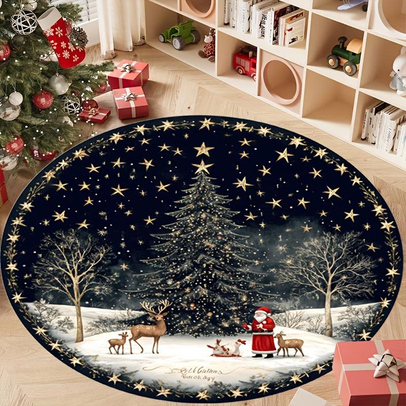 1pc Christmas Round Rugs: Starry Tree, Snowflake Patterns, Merry Christmas Designs ,Christmas round carpet decoration.. 60cm