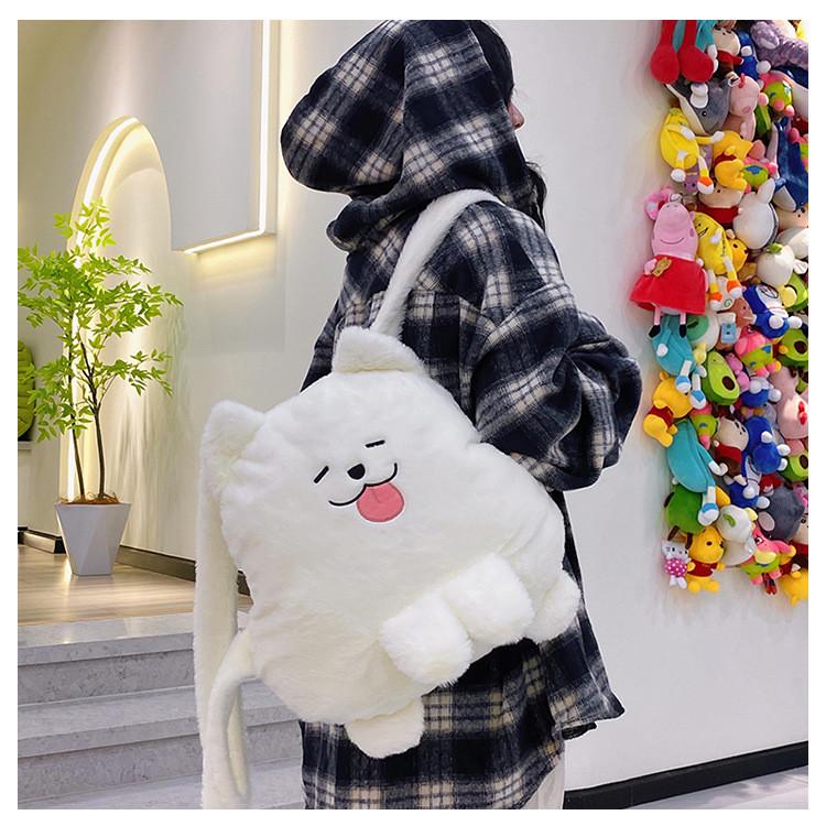 White Plush Dog Girl Backpack With Zipper Closure For Daily Use And Cute Style