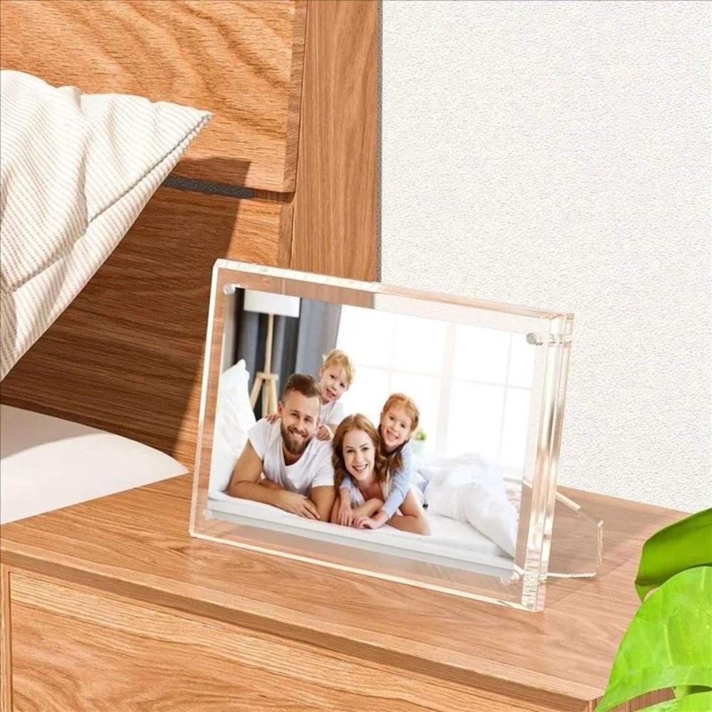 Transparent Acrylic Magnetic Picture Frames with Stand Rectangle Clear Photo Frame Minimalist No-drill Display Board