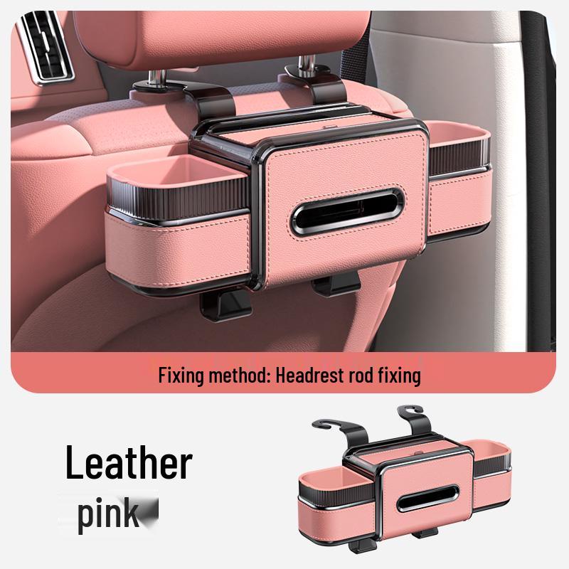 Car Rear Seat Makeup Mirror & Tissue Box Organizer with Cup Holder