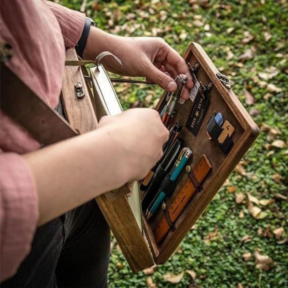 Scatola di Legno Portatile Scatola per Cancelleria Borsa Retrò per Strumenti d'Artista Messenger per Scrittori Scatola di Legno Pittura