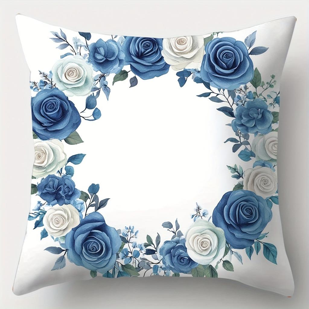 Assorted Blue Flowers Print Home Decor Pillowcases Bedroom Living Room Sofa Decoration Polyester Cushion Covers With Zipper