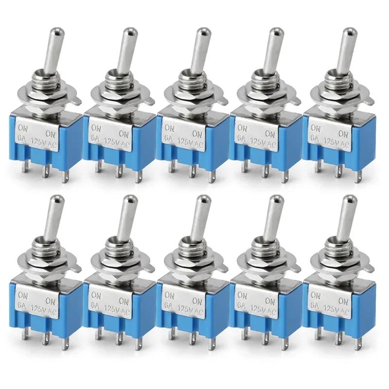 10Pcs Light Blue Miniature Toggle Switch MTS-102/103/202/203 3 Pin 6 Pin Rocker Power Switch ON-OFF-ON / ON-OFF Waterproof Cap Switches4