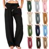 Women's Fashion -Colour Drawstring High-Waisted Wide-Leg Trousers Cotton-Linen Blend Relaxed-Fit Casual Trousers