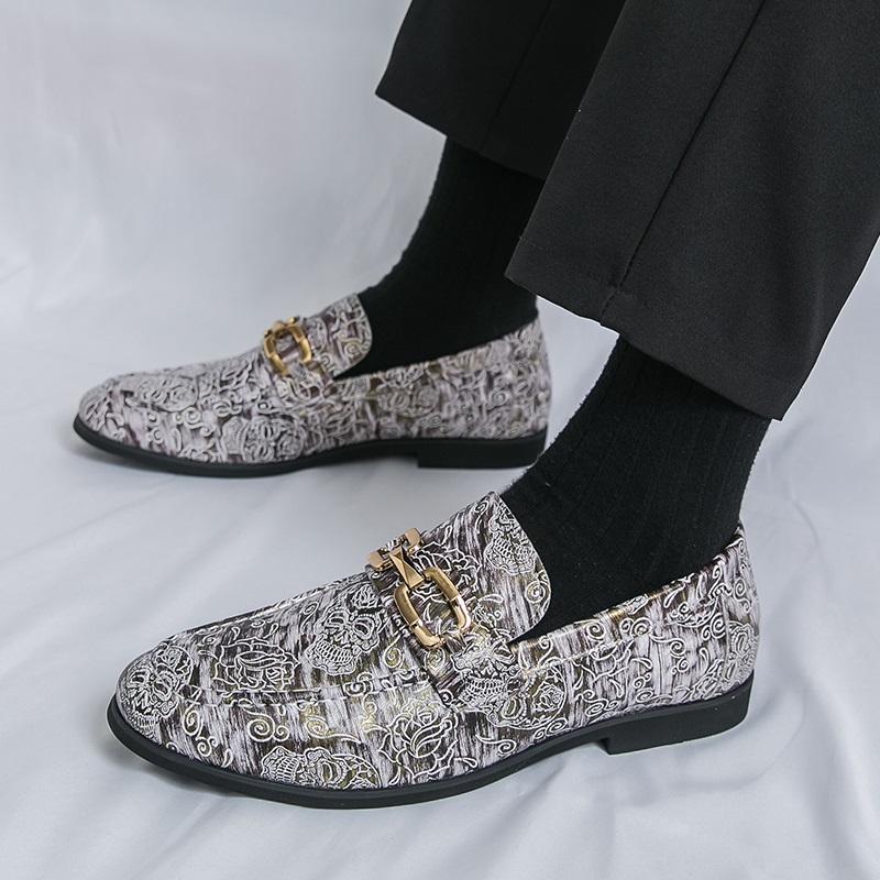 New Wedding Dress Skeleton Pattern Pu Leather Shoes For Men Black Brown Driving Loafers Prom Homecoming Party Footwear Zapatos