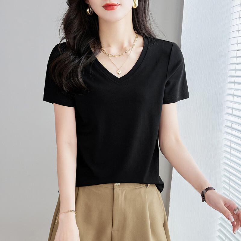 

Srcr 100% Mulberry Silk V-Neck Short-Sleeved T-Shirt for Women 2XL
