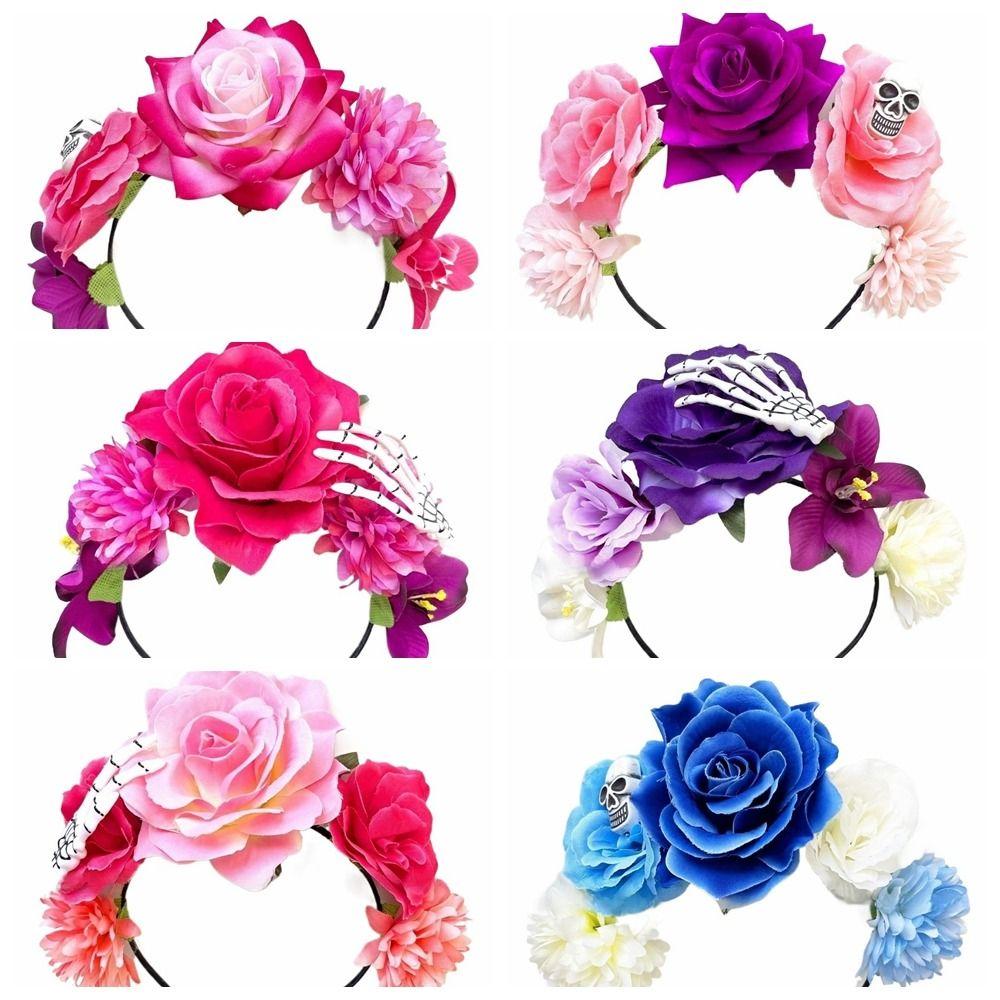 Plastic Rose Flower Crown Ghost Claw Floral Hair Hoop Fashion Party Headpiece  Hair Accessories