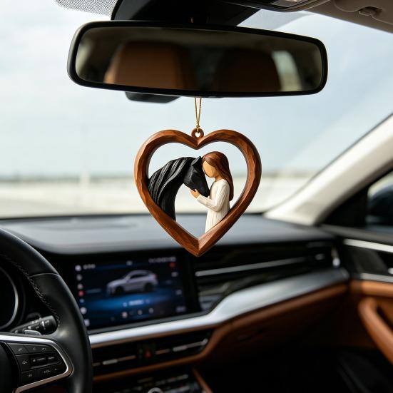 2D Acrylic Girl Horse Heart Ornament Car Rearview Mirror Double-Sided Printed Keychain Fade-Resistant Equestrian Lover Gifts
