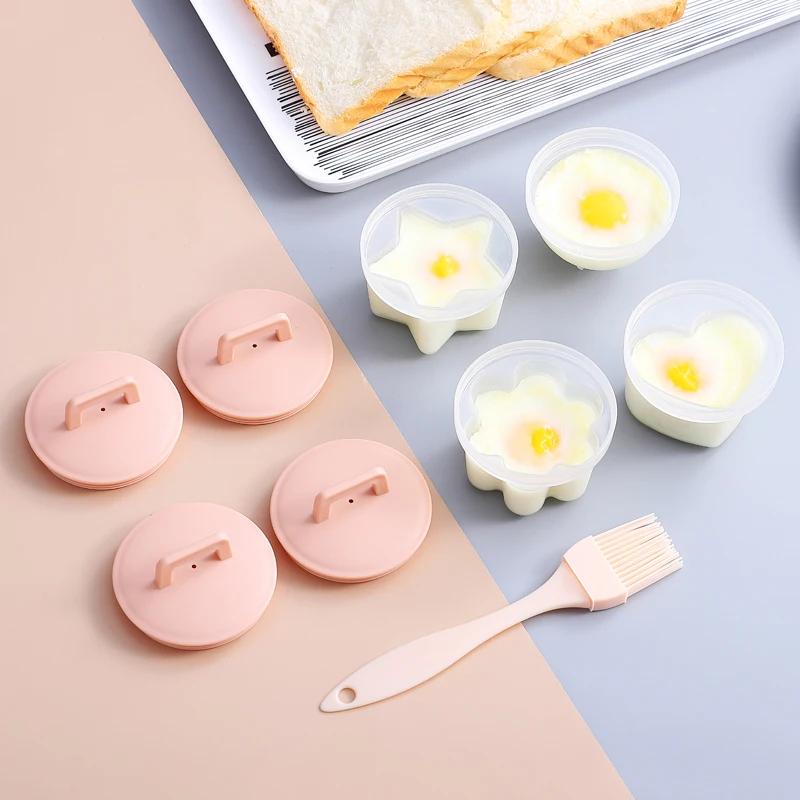 WORTHBUY 4 st/set Söta äggkokarverktyg med borste Plastäggkokare Pocherare För barn Bakning Äggformstillverkare Kökstillbehör