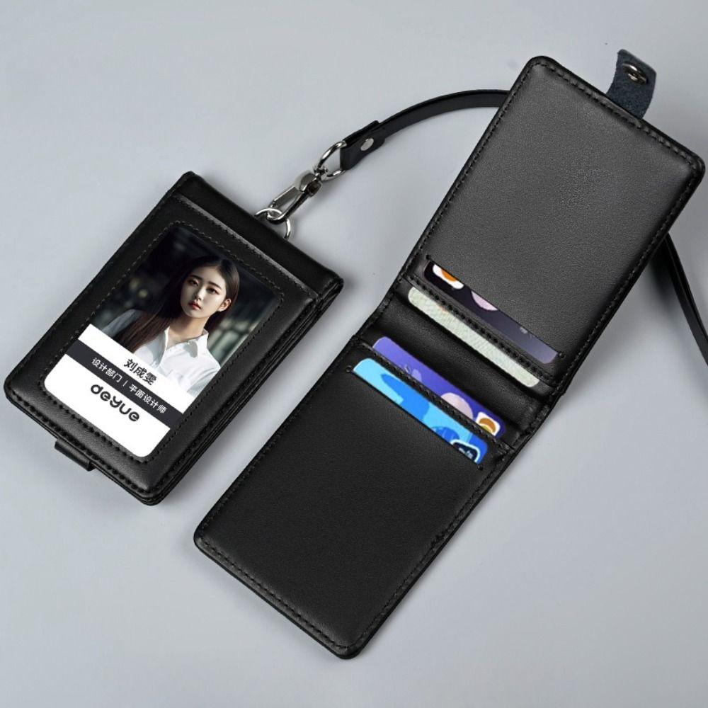 Protective ID Tag Badge Holder Leather Flip Chest Card Bag Employee Pass Work Card Case Student