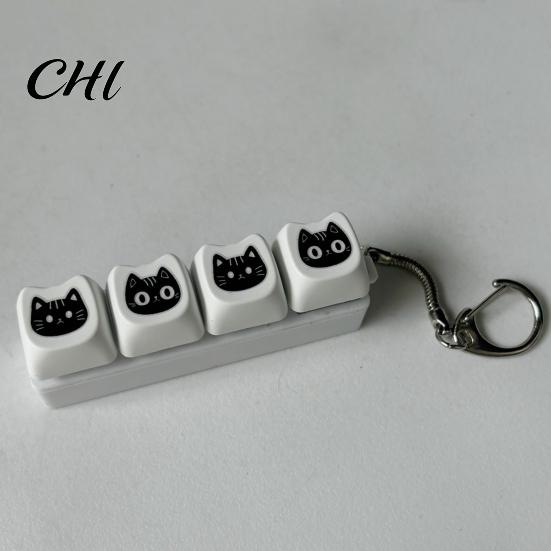 Handheld Clicker Fidget Black Cat Keyboard 4/9-Keys Anxiety Relief Finger Keychain Toy Office School Travel Decompression Button Sensory Hanging Decor