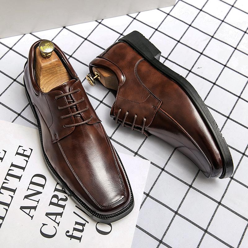 

Men s shoes large size new leather shoes fashion men s business dress shoes trend simple square head leather shoes derby shoes 48