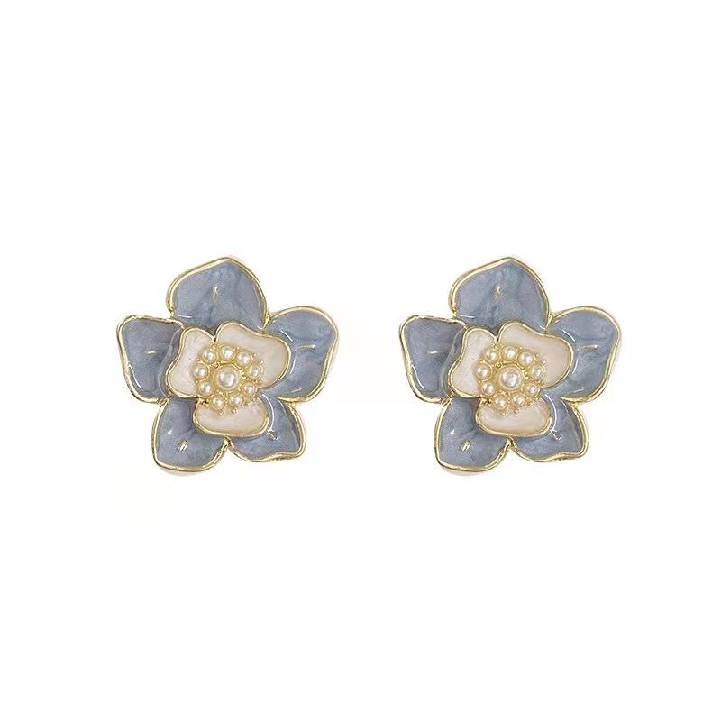 2023 S925 Sterling Silver Camellia Pearl Enamel Stud Earrings - Ultra-Fairy, Versatile, High-End Ear Jewelry
