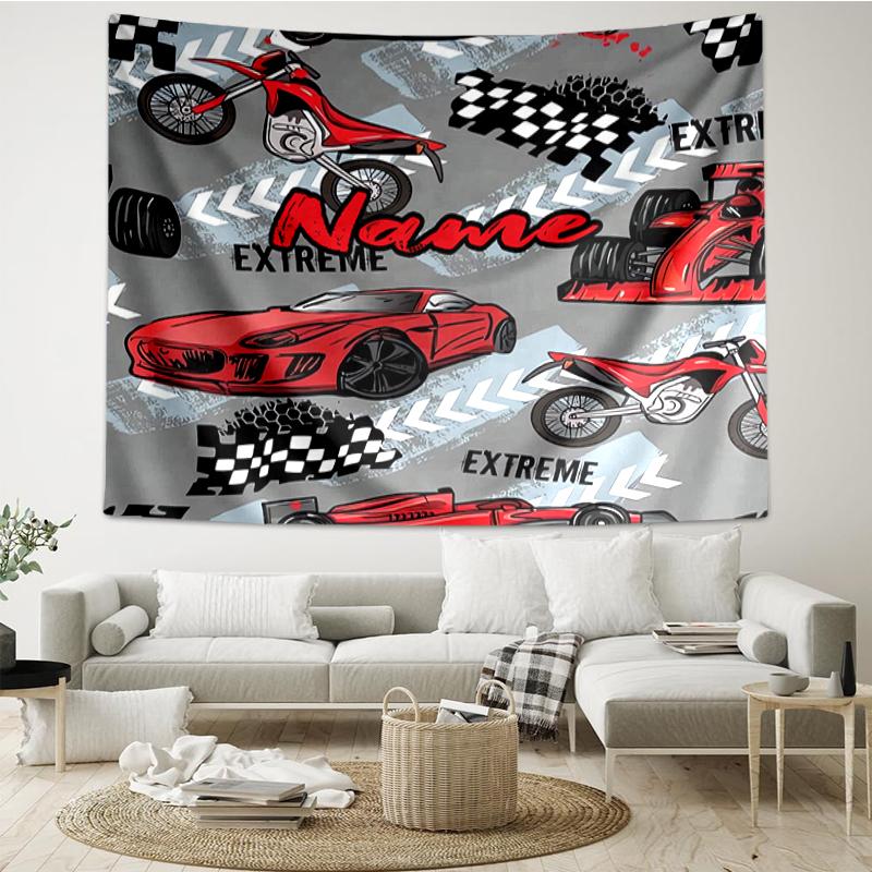 Custom Name Racing Print Tapestry, Backdrop, Easy Setup, Ideal for Bedroom, Office & Living Room, with Aesthetic Wall Hanging Decor.