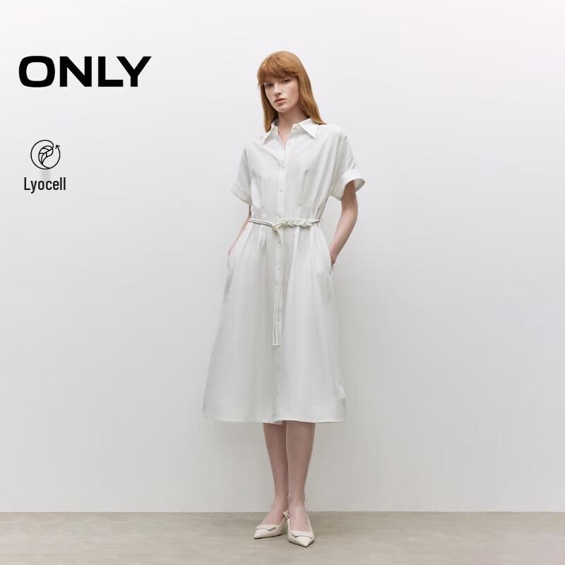 

ONLY 2025 Spring Solid Lapel Short Sleeve A-Line Midi Dress XS