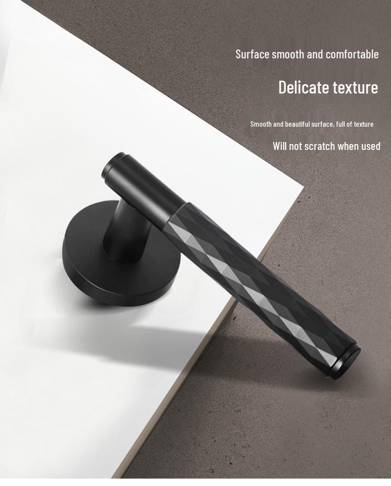 Black Knurled Magnetic Silent Door Handle with Lock for Bedroom Wood Doors