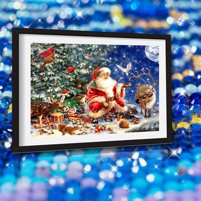 Pittura Diamante Fai da Te Tondo Completo Babbo Natale e Renna Ricamo Diamante Natale Punto Croce