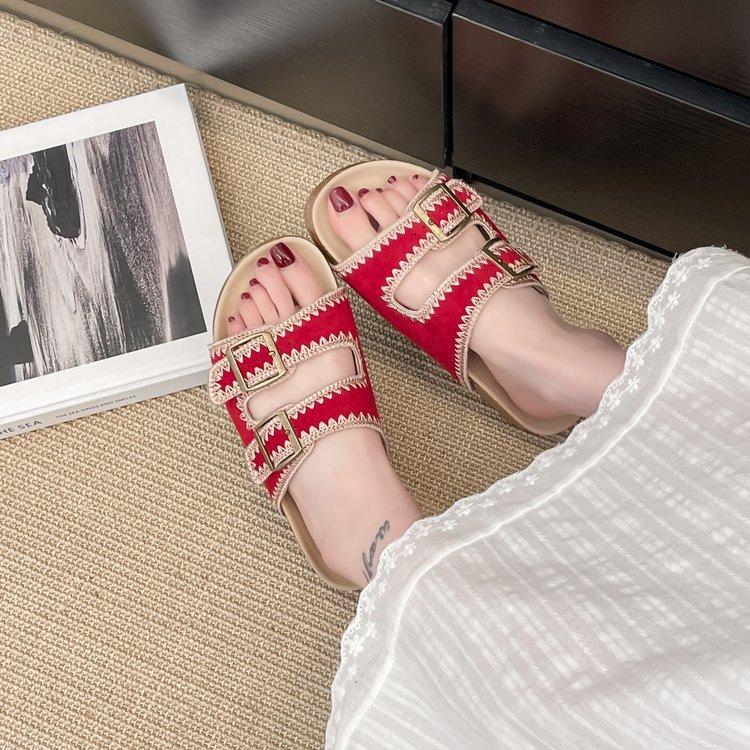 Boken Sandals Women's Platform Slippers Women 2025 Summer Wear New Fairy Boken Flat-bottomed Vacation Beach Shoes