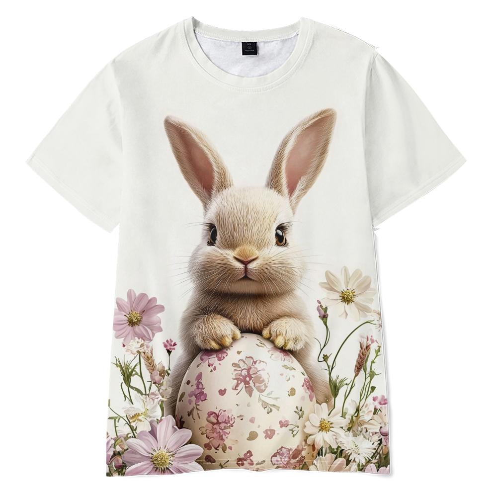 

Мужская футболка с коротким рукавом и принтом пасхального кролика 3D, повседневная футболка с милым мультяшным принтом, модная повседневная футболка с круглым вырезом 5XL