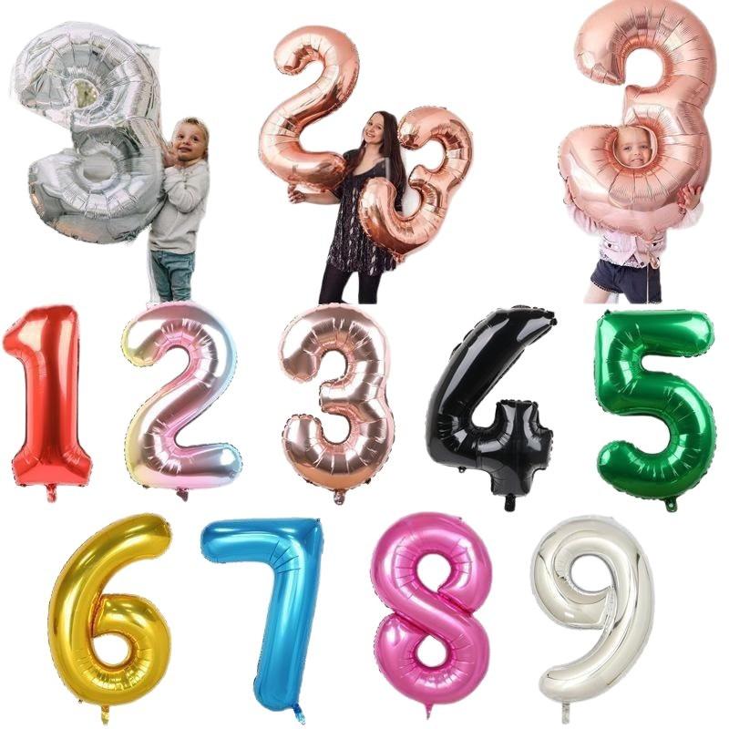 32 Inch Digital Aluminum Film Balloon, Medium Digital Gold Silver Red Black Gradual Change Color Birthday Decoration Wedding Party Balloon