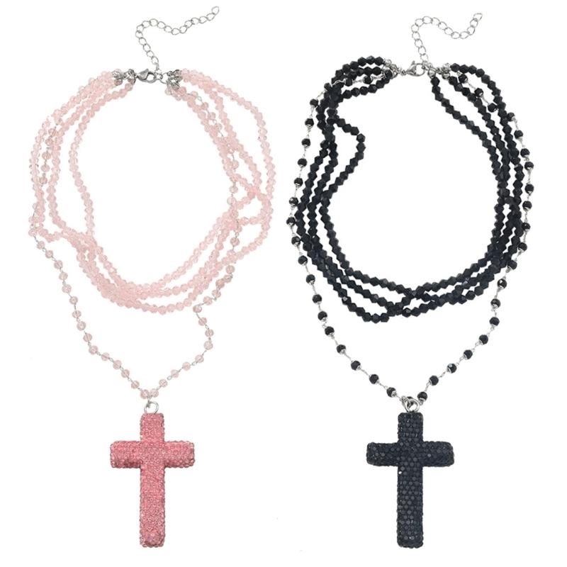 Trendsetting Beaded Crucifix Necklace For Women Adjustable Length Clavicle Chain Suitable For Everyday Styling