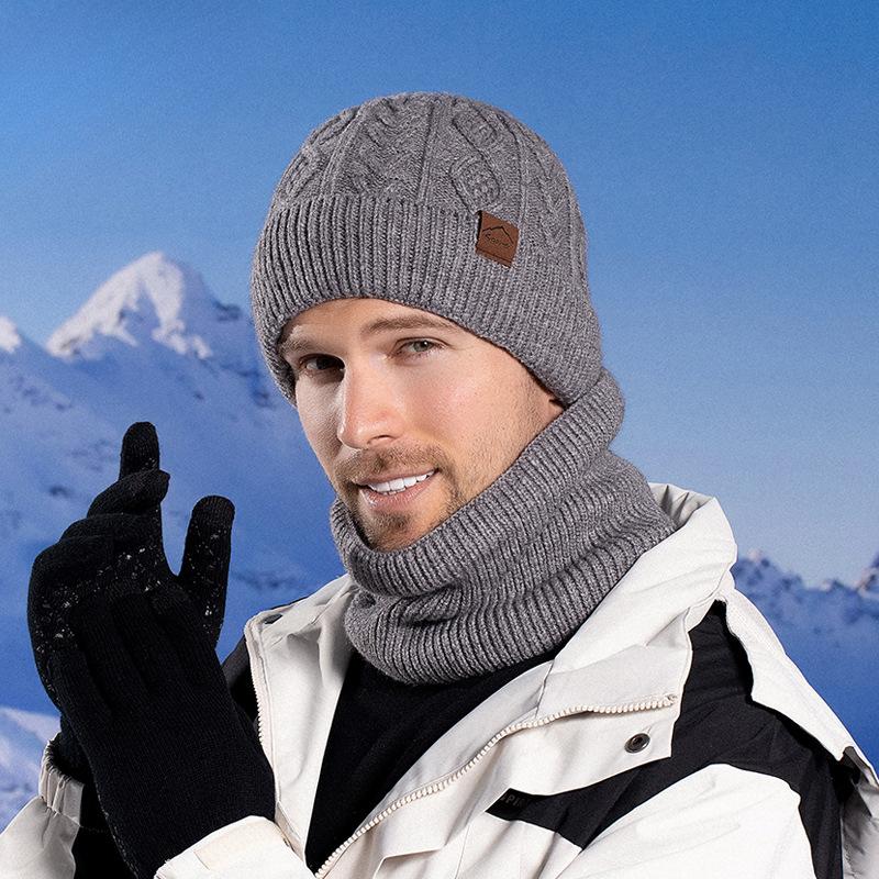Ciepły z aksamitnym kapeluszem, rękawiczkami i szalikiem, zimowym, odpornym na zimno wełnianym kapeluszem, europejskim i amerykańskim, męskim, dzianinowym