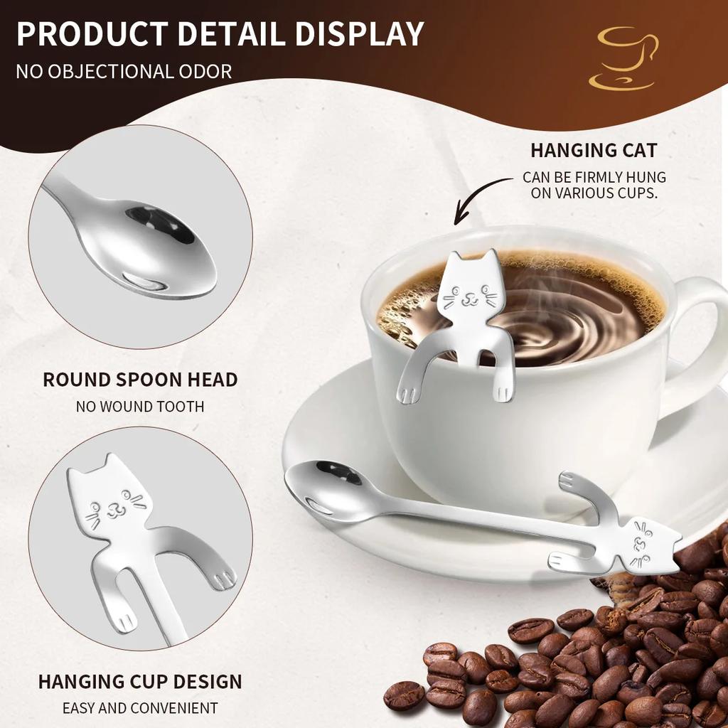 1pc Stainless Steel Coffee Spoon Lovely Cute Cat Shape Teaspoon Dessert Snack Scoop Ice Cream Mini Spoons Tableware