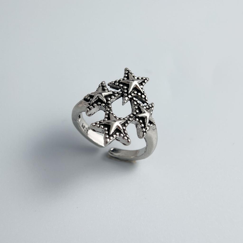 925 Silver Rings for Women Couple Minimalist Handmade Simple Retro Big Star Ring Fine Jewelry Gift Prevent Allergy
