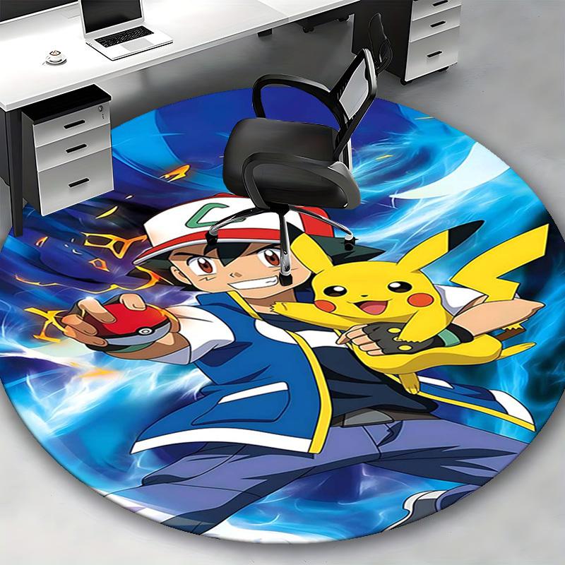 1pc Pokémon Pikachu & Ash Anime Design Round Carpet - Office Chair Mat, Non-Slip Rug for Home Decor, Living Room, Bedroom, Game Room Decoration.K030