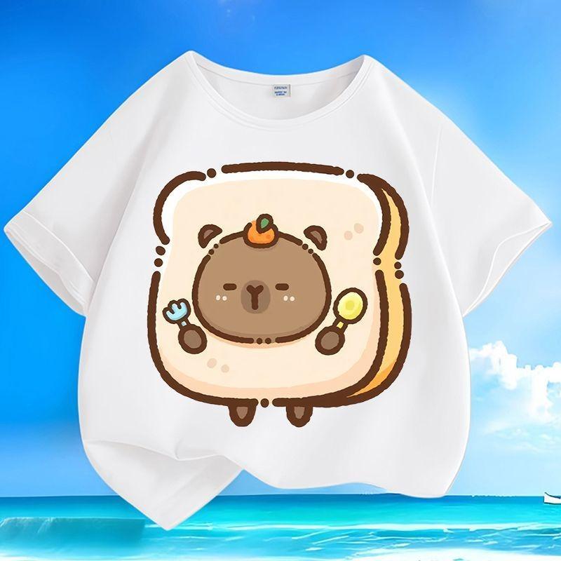 Cartoon Capybara Kids T-shirt Boys Girls Comfortable Machine Washable Wrinkle-resistant Versatile Tops