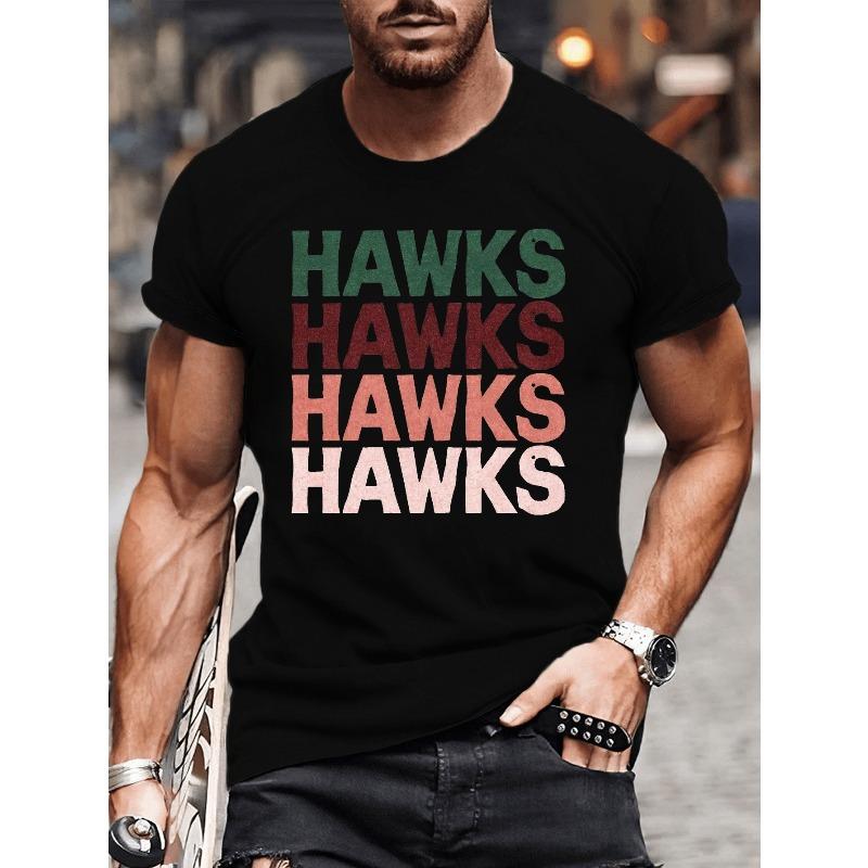 

European Size Big & Tall Men s Gradient HAWKS Graphic Tee - Casual Short Sleeve T-Shirt for Casual Attire, Machine Washable, PLUS SIZE 4XL чорний