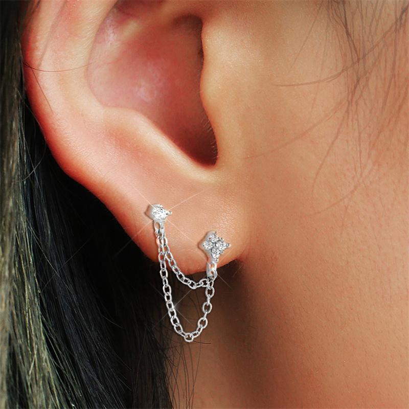 Huitan Fashion Double Piercing Tassel Earrings for Women Simple Stylish Design Versatile Lady Drop Earrings with CZ Jewelry