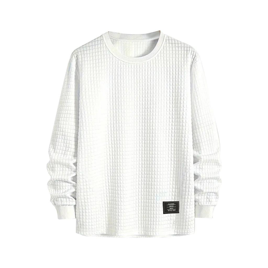 Men's Winter Solid Color Textured Round Neck Sweatshirt Hoodie Men's Sports Large Size Casual Round Neck Sweatshirt