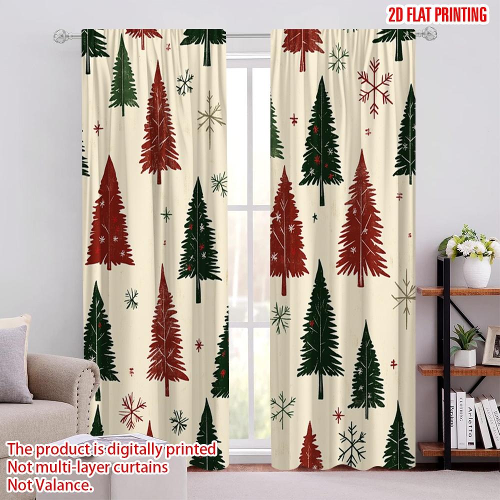 

2pcs,2D plane printing Curtain Popular Christmas Trees Snowflakes Holiday (3) Durable 100% Polyester Fabric (without rod) 52.50 × 116.00 cm 2 pcs