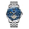 OLEVS Men's Mechanical Automatic Winding Moon Phase Stylish Skeleton Waterproof Popular Watch Luminous Watch for Men Blue