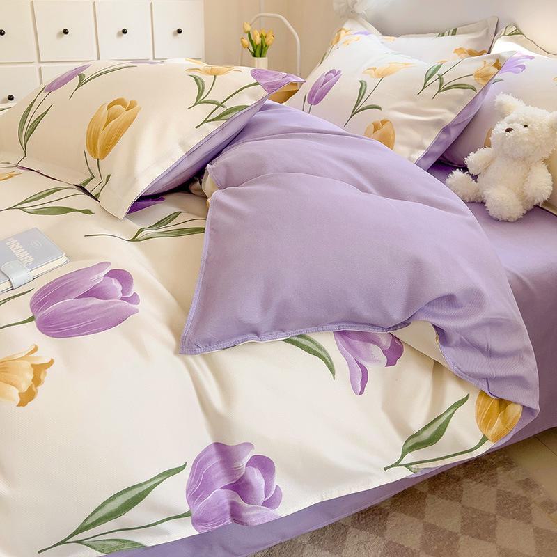 Fresh Literary Style Glutinous Cotton Bedding Set - Four-Piece Set for Dormitory or Home