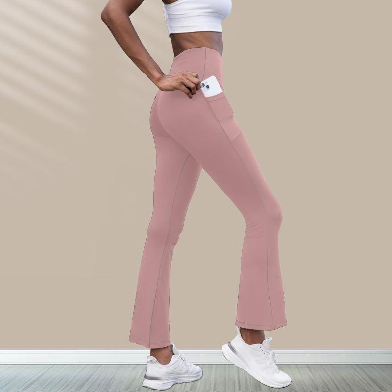 

High-Waisted Brushed Yoga Flare Pants with Cell Phone Pocket for Women XS рожевий