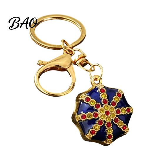 Octagonal Cap Key Ring Rhinestone Ethnic Hat Keychain, Bling Car Keychains Ring, Zinc Alloy Pendant for Backpacks and Handbags
