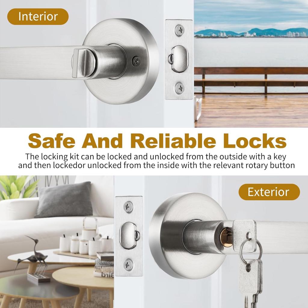 Door Handle with Lock, Reversible Door Handles, Privacy Door Lever, Internal Door Handle Knob Sets, Security Door Lock Set, Entry Door Lever with Keys