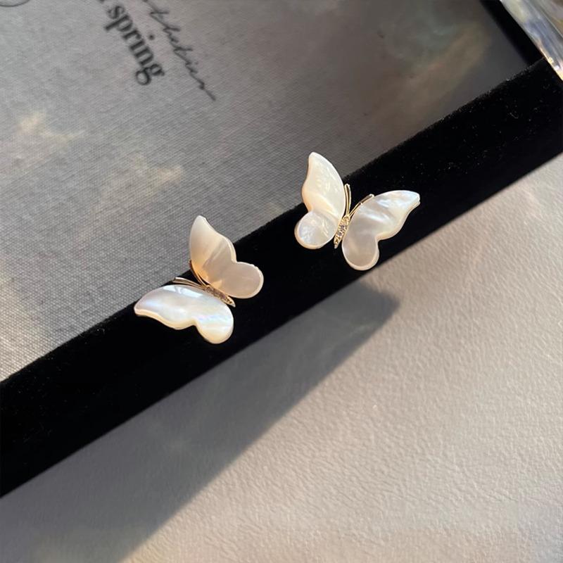 Lengvi prabangūs kriauklių drugelių auskarai moterims, elegantiški paprasti kalnų krištolo auskarai, vakarėlio papuošalai, dovanos