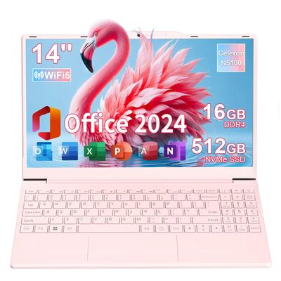 Różowy Laptop z Office Lekki zaledwie Intel N5100 Cichy i Stabilny 1920x1080 Smukły Laptop z 16GB Pamięci DDR4 Rozszerzalny do 5000mAh Bezprzewodowy