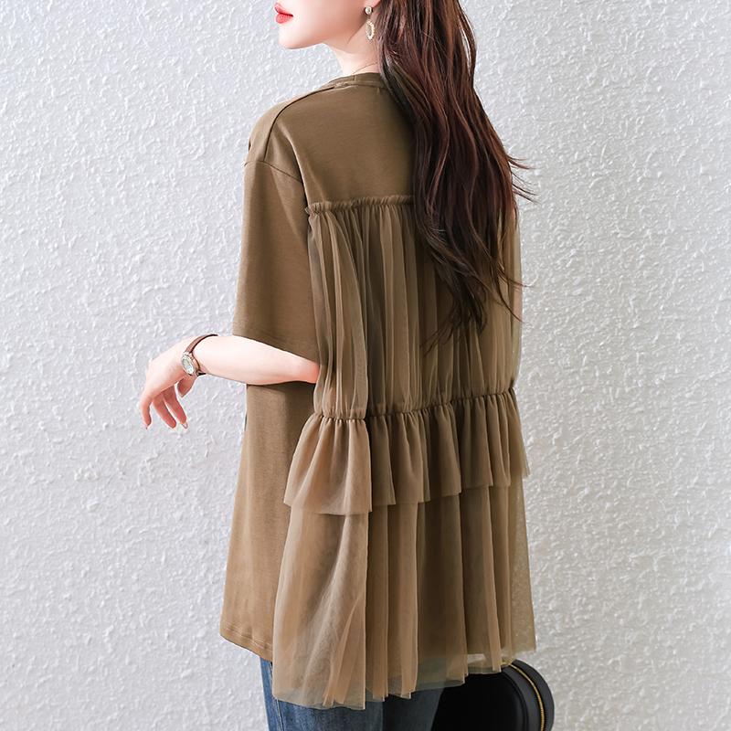 DIMANAF 2025 Summer Plus Size Printing Women T-Shirts Pattern O-Neck Short Sleeve Tops Tees Loose Shirt