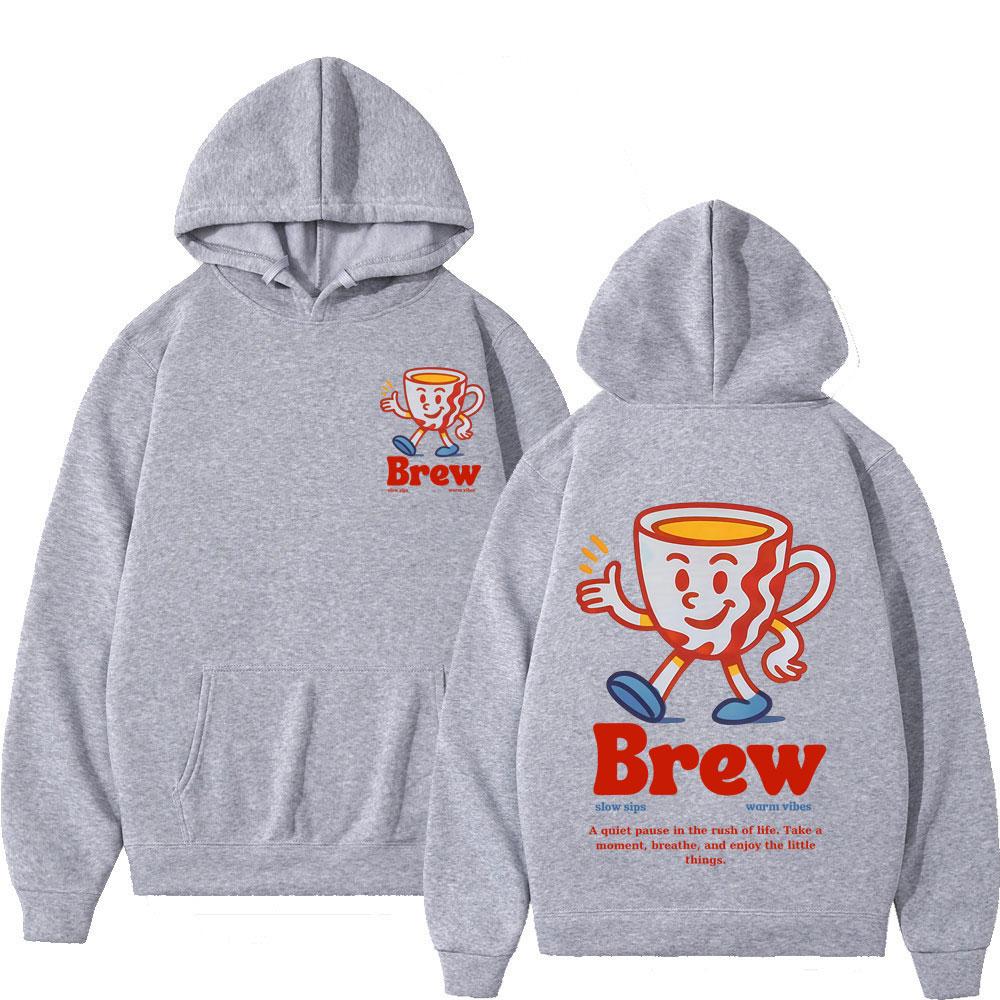 Brew Coffee Lover Fashion Graphics Hoodie Man Woman Vintage Pullover Long Sleeves Casual Oversized Sweatshirt