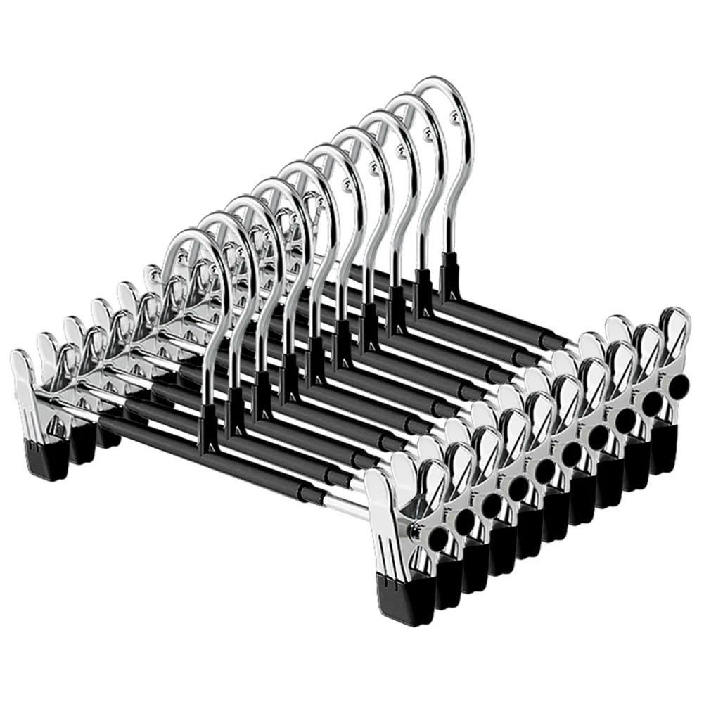 10PCS Pant Hangers Heavy Duty with Adjustable Clip Shorts Hangers Non Slip Saving Space for Hanging Trousers/Socks/Skirts/Coats